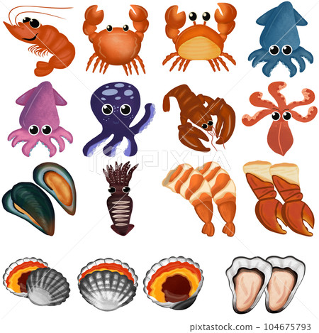 collection of seafood icons 104675793