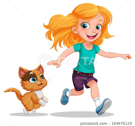 A girl playing with her cat A girl playing with her cat 104676129