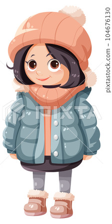 Cute girl cartoon character wearing winter cloth 104676130