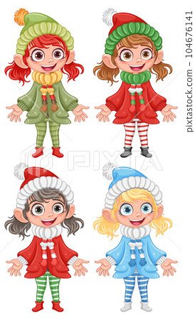 Little Girl in Winter Hat with Pom Pom Cartoon Character 104676141
