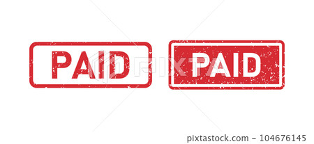 Grunge red Paid word rubber stamp. Paid sign sticker set. Grunge vintage square label. Vector illustration isolated on white background 104676145