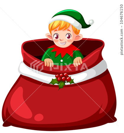 Cute elf cartoon in the Christmas bag Cute elf cartoon in the Christmas bag 104676150