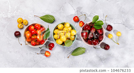 A vibrant and colorful cherry, bursting with sweet juiciness A vibrant and colorful cherry, bursting with sweet juiciness 104676233
