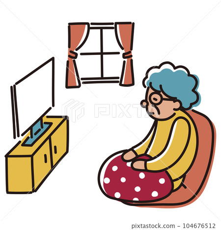Illustration of an elderly woman who tends to stay at home 104676512