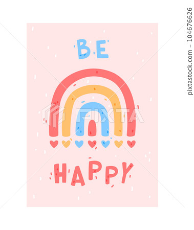 Cute Pink Kids Poster and Nursery Print Design with Rainbow Vector Illustration Cute Pink Kids Poster and Nursery Print Design with Rainbow Vector Illustration 104676626