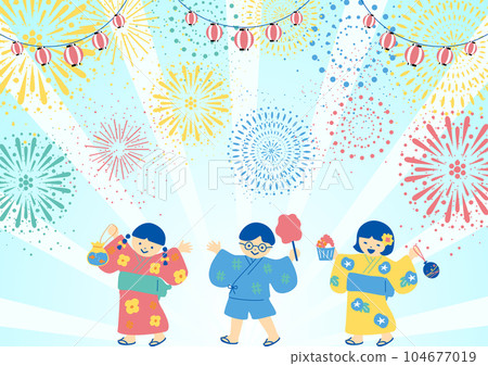 孩子們欣賞煙花表演 104677019