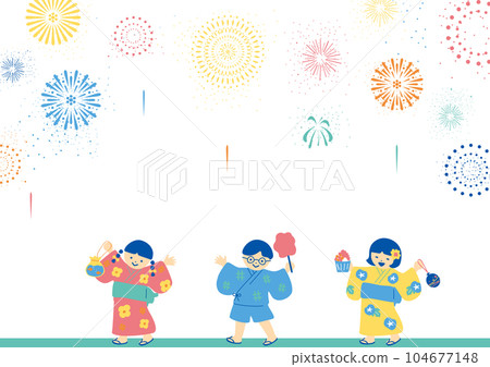 孩子們欣賞煙花表演 104677148