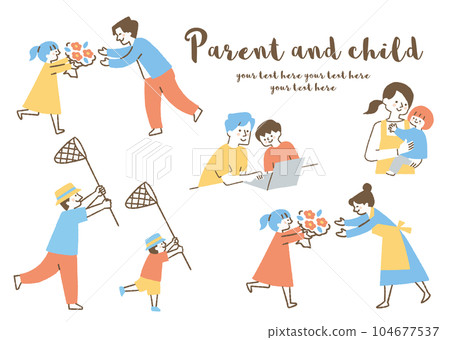 A set of parents and children who get along well _ color 104677537
