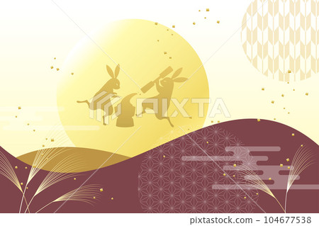 Mid-Autumn Moon Moon viewing Background illustration material for the full moon image Vector Autumn Rabbit making rice cakes in the moon 104677538