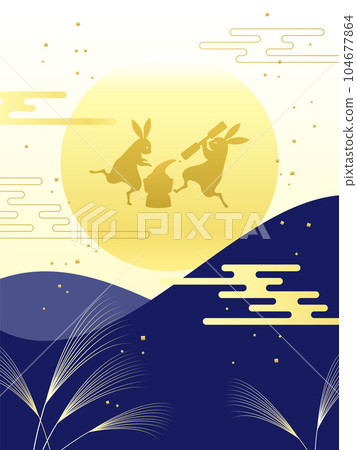 中秋月亮 中秋 中秋賞月圖片背景插畫素材 矢量秋兔月中做年糕 104677864