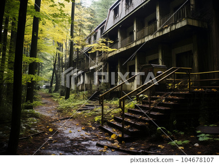 AI插畫，廢棄的酒店外觀，老房子 104678107