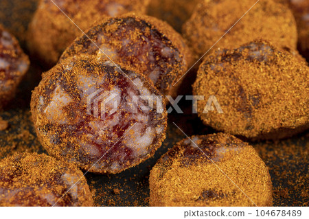 fresh dried pork sausage in turmeric fresh dried pork sausage in turmeric 104678489