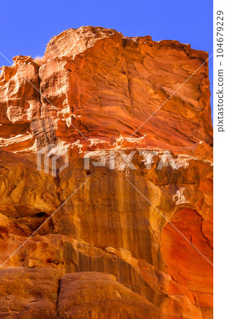The Siq red rocks, canyon of Petra, Jordan The Siq red rocks, canyon of Petra, Jordan 104679229