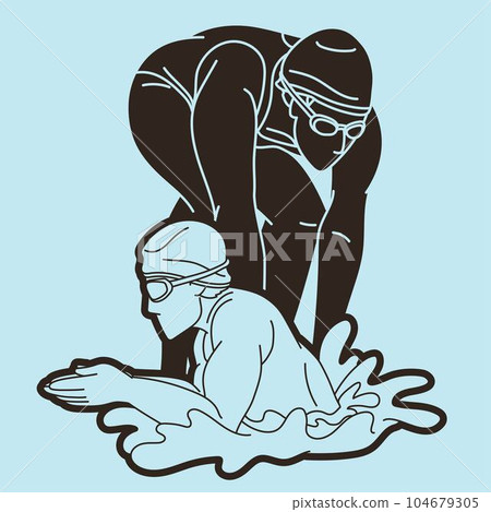 Swimming Sport Male and Female Swimmer Mix Action Cartoon Graphic Vector 104679305