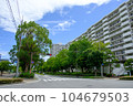 Attractive apartment with blue sky and green roadside trees 104679503