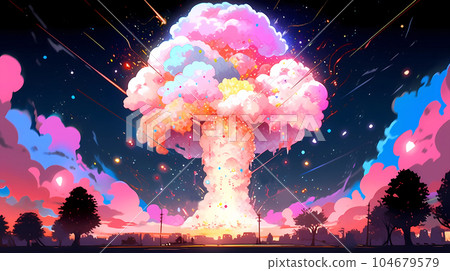 手绘卡通核爆蘑菇云插画 104679579