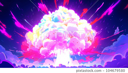 手绘卡通核爆蘑菇云插画 104679580