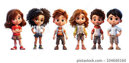 Cute Cartoon Realistic Happy Children Characters Set Cute Cartoon Realistic Happy Children Characters Set 104680160