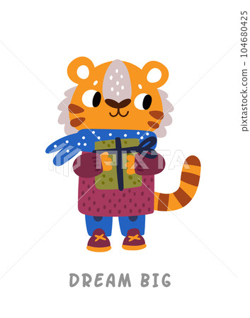 Cute tiger with present. Motivation phrase poster 104680425