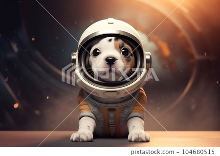 Puppy astronaut in a space suit. Little dog with black eyes, a lovely, sweet animal, small nose. Colorful. Photo realistic, concept art, cinematic light 104680515