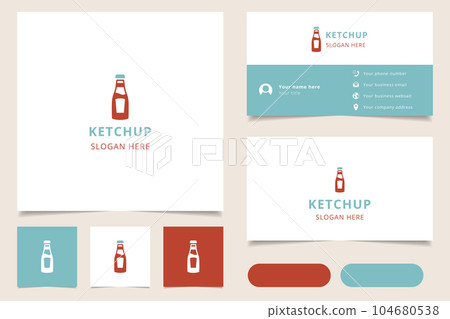 Ketchup logo design with editable slogan. Branding book and business card template. Ketchup logo design with editable slogan. Branding book and business card template. 104680538