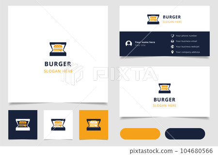 Burger logo design with editable slogan. Branding book and business card template. Burger logo design with editable slogan. Branding book and business card template. 104680566