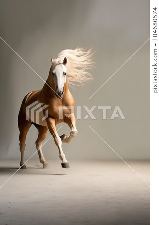 Running horse with a streamed mane 104680574