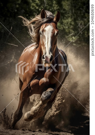 Running horse with a streamed mane Running horse with a streamed mane 104680699