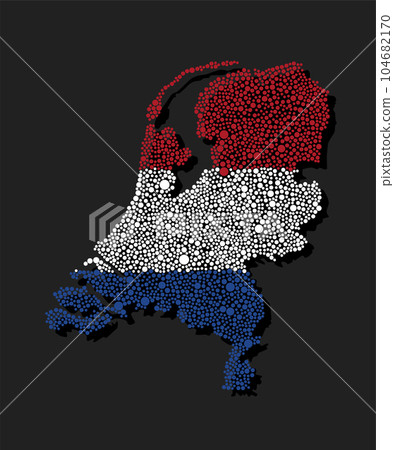 Silhouette map Netherlands, flag made color dots Silhouette map Netherlands, flag made color dots 104682170