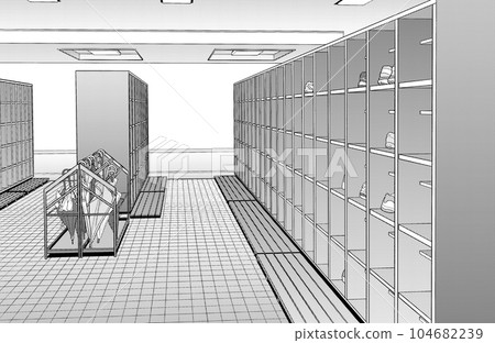 Manga-style pen drawing illustration school_entrance Manga-style pen drawing illustration school_entrance 104682239