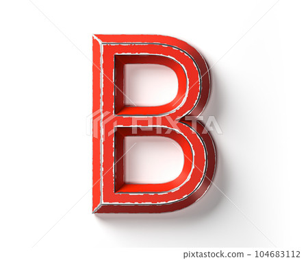 Letters made of red painted metal with scratched borders 104683112