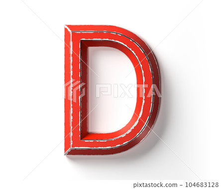 Letters made of red painted metal with scratched borders 104683128