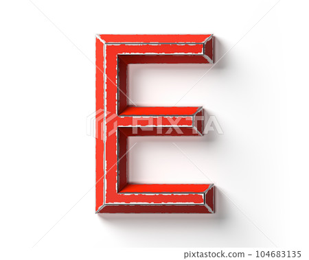 Letters made of red painted metal with scratched borders 104683135