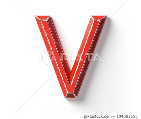 Letters made of red painted metal with scratched borders 104683153