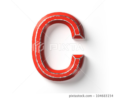 Letters made of red painted metal with scratched borders 104683154