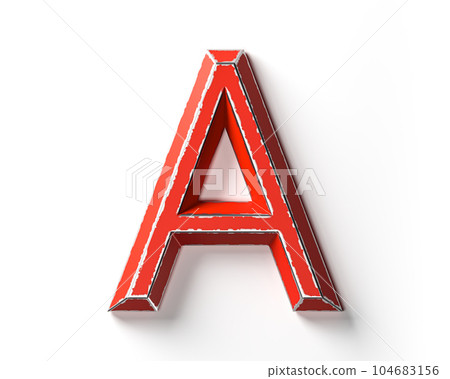 Letters made of red painted metal with scratched borders 104683156
