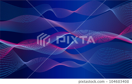 Abstract wave element for design. Digital frequency track equalizer. Stylized line art background. Colorful shiny wave with lines created using blend tool. Curved wavy line, smooth stripe.Vector. 104683408