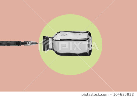 vial with a syringe in black and white vial with a syringe in black and white 104683938