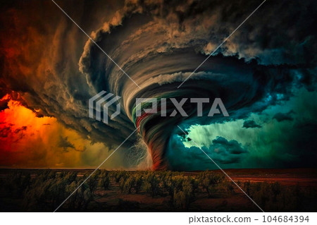 Abstract multicolor tornado line of light. Generative AI Abstract multicolor tornado line of light. Generative AI 104684394