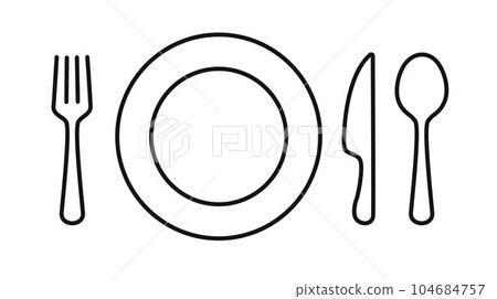 Spoon, fork, knife and plate on the dining table Spoon, fork, knife and plate on the dining table 104684757