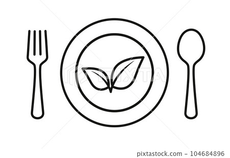 Vegetarian. Vegetarian sign with leaf, fork, knife and plate. Bio, organic and healthy food. Vegetarian. Vegetarian sign with leaf, fork, knife and plate. Bio, organic and healthy food. 104684896