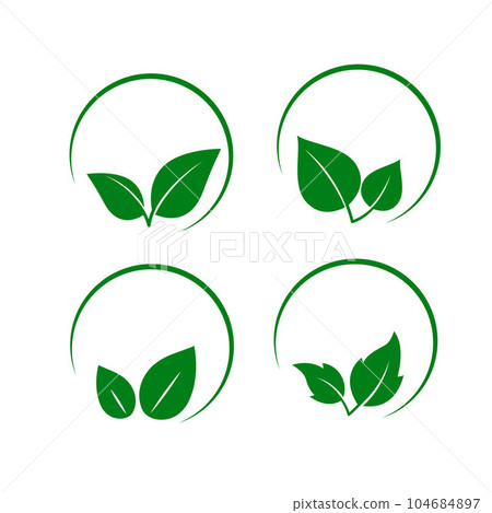 Organic icons with green leaves Organic icons with green leaves 104684897