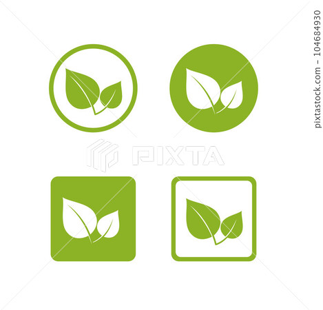 Organic icons with green leaves. Bio, organic Organic icons with green leaves. Bio, organic 104684930