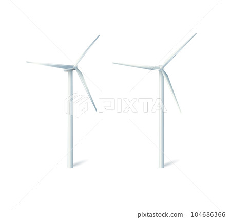 Wind power plant and factory. Wind turbines. Green energy industrial concept. Vector 104686366