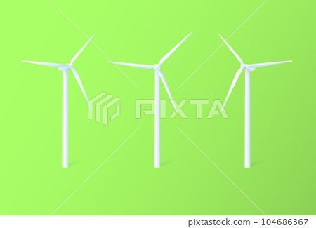 Wind power plant and factory. Wind turbines. Green energy industrial concept. Vector 104686367