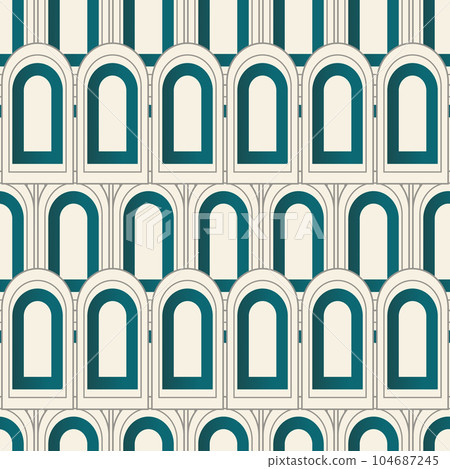 Retro vintage green gradient arches modern seamless pattern. 104687245