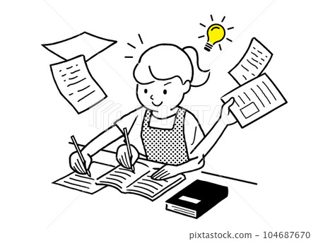 矢量插畫素材：青少年、女孩、努力學習的學生 104687670