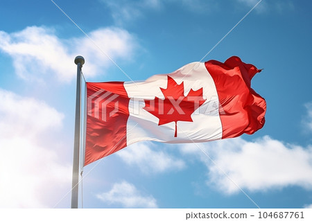 AI 生成的加拿大國旗圖像（藍天，從下方角度） 104687761