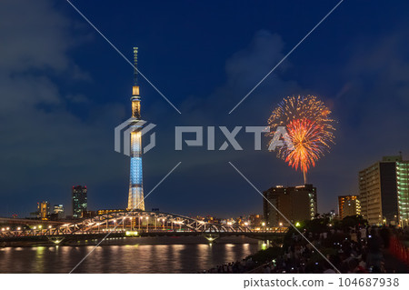 Tokyo Sky Tree and Sumida River Fireworks Display from Minami-Senju Tokyo Sky Tree and Sumida River Fireworks Display from Minami-Senju 104687938