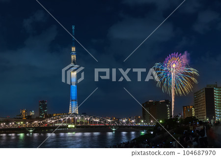 Tokyo Sky Tree and Sumida River Fireworks Display from Minami-Senju Tokyo Sky Tree and Sumida River Fireworks Display from Minami-Senju 104687970